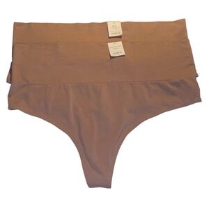 Women's Plus Size 2X Seamless High Rise Thong Panties Auden Basic Mauve Lot Of 2